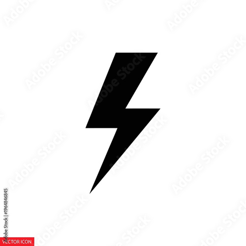 Simple Black Lightning Bolt Icon Vector Graphic.