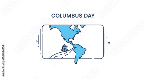 Minimalist vector illustration depicting a ship's historic journey across the Atlantic to the