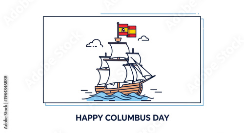 Vibrant vector art of a classic sailing ship flying the Spanish flag across ocean waves