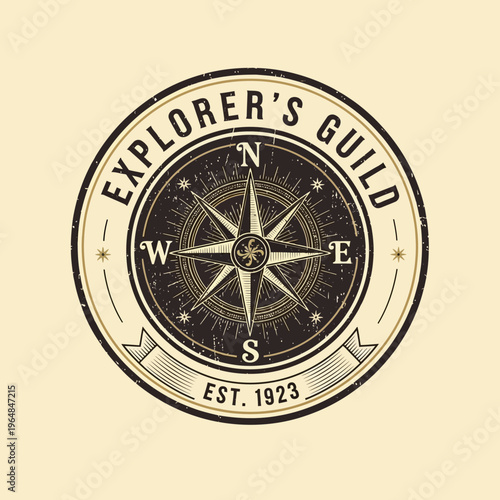Vintage Explorers Guild Compass Emblem Est 1923.
