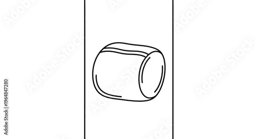 A simple, minimalist black and white line art illustration of a soft cylindrical marshmallow shape