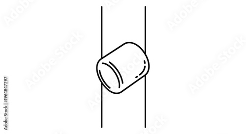 Minimalist graphic depicting a dynamic cylindrical element positioned between two parallel