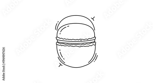 Elegant minimalist line art drawing of a classic French macaron sweet pastry dessert illustration