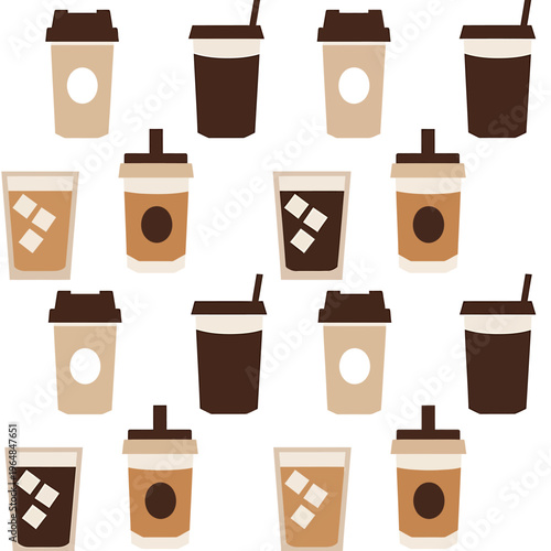 Assorted Coffee Cups and Takeaway Beverages Pattern.