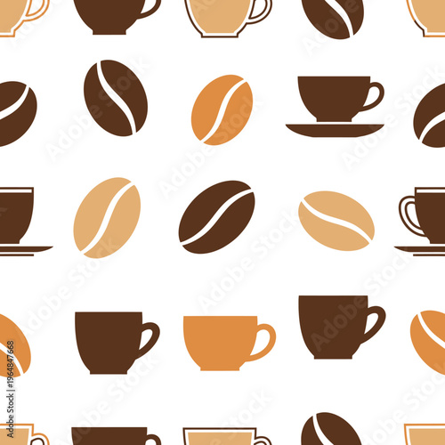Coffee Cup and Bean Pattern Design for Cafe or Restaurant Decor.