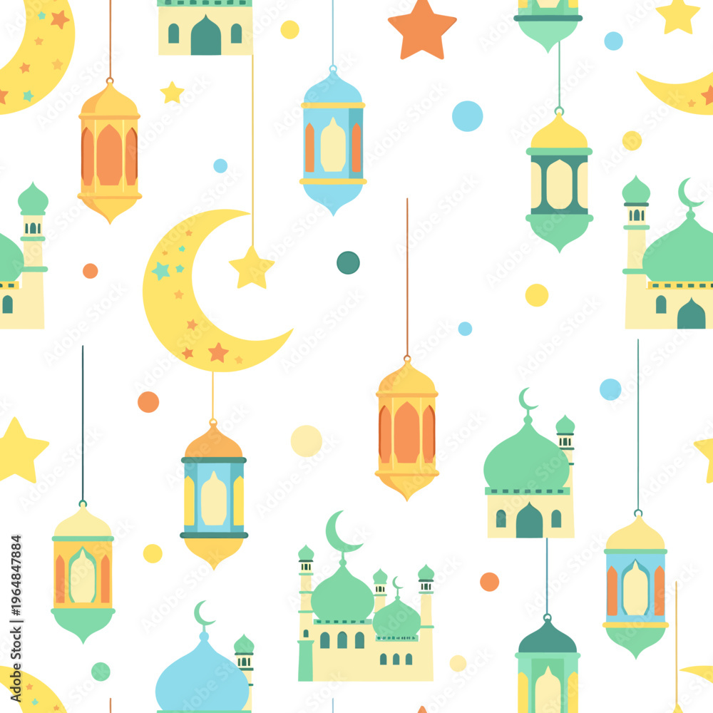 Fototapeta premium Festive Ramadan Lanterns and Crescent Moon Pattern for Celebrations.