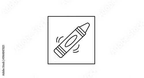 Minimalist black and white line art icon depicting a children's coloring crayon tool within a