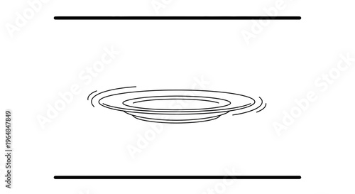 Dynamic monochrome illustration of a balancing dinner plate in continuous motion and equilibrium