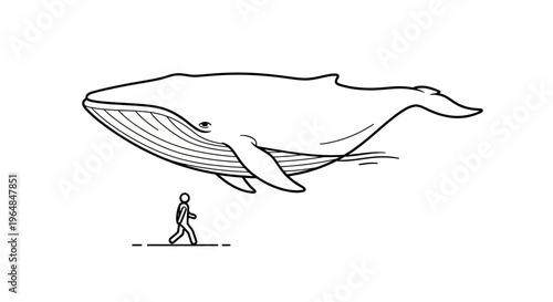Massive blue whale size comparison with a tiny human illustrating immense scale of ocean giants