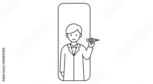 Smiling medical professional holding a thermometer, representing health check and wellness, simple