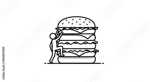Ambitious stick figure conquers a towering multi-layered burger mountain adventure challenging