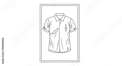 Minimalist vector illustration of a damaged short-sleeve collared shirt, depicting clothing wear