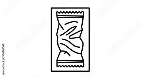 Minimalist outline icon depicting a twisted snack or candy wrapper for packaging design concepts