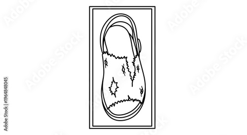 Minimalist sketch of a worn single sandal or old slipper, simple footwear outline illustration