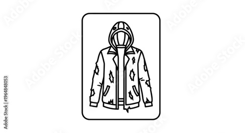 Iconic distressed hooded jacket outline, perfect for casual urban fashion graphic design elements