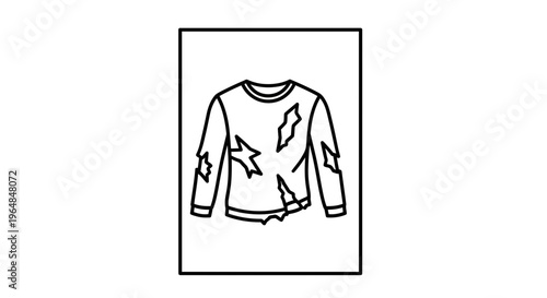Outline drawing of a tattered long-sleeved shirt icon indicating wear and damage