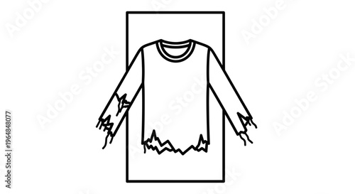 Monochromatic line drawing of a distressed long-sleeve shirt, ideal for costume or vintage themes