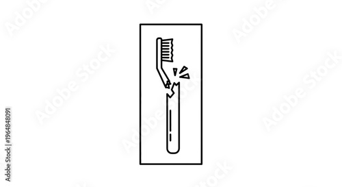 Minimalist black line icon illustrating a toothbrush with a fractured handle due to damage