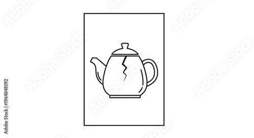 Simple iconic representation of a cracked ceramic tea kettle with visible damage detail