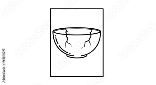 Minimalist vector illustration of a damaged ceramic bowl with distinct cracks symbolizing