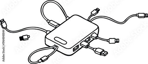 Portable power bank with multiple usb cables connected  electronic device for charging smartphones and other gadgets on the go