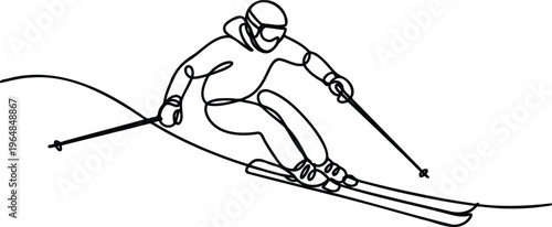 Skier in motion skiing down a slope with ski poles  dynamic winter sport scene with a single athlete