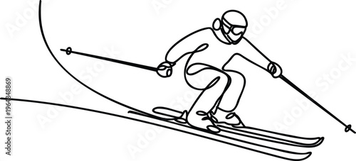 Skier in motion skiing down a slope with ski poles  dynamic winter sports action