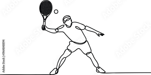 Tennis player in action hitting ball with racket  dynamic sports illustration in continuous line art style