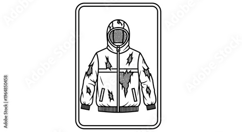 Graphic symbol of a worn-out hooded jacket indicating damage and need for repair
