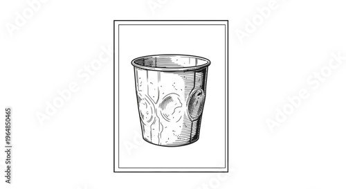 Vintage Engraved Disposable Cup Illustration with Subtle Skull Motif for Beverage Design