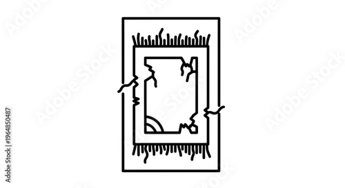 Minimalist distressed rug illustration depicting age and wear on a rectangular textile floor