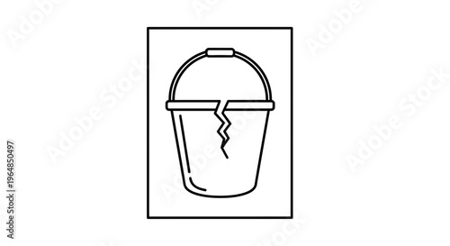 Minimalist broken bucket outline icon design depicting damage and failure concept