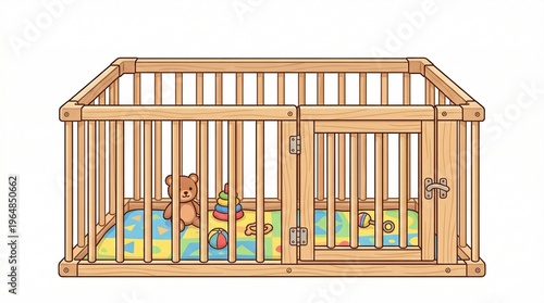 Illustration of crib with teddy bear inside