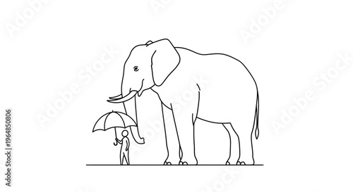 Tiny Human With Umbrella Attempts to Shelter Gigantic Elephant in a Playful Act of Unexpected