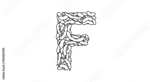 Stylized graphic illustration of the letter F composed entirely of interconnected organic bean