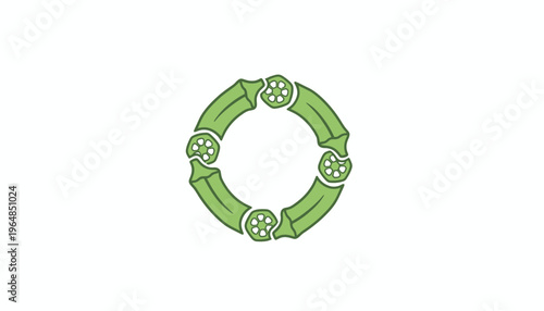 Circular arrangement of vibrant green okra slices forming a perfect vegetable emblem