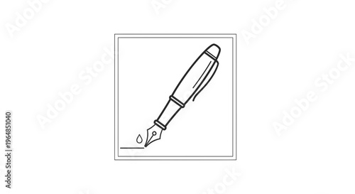 Elegant fountain pen outline icon with ink drop for writing and communication concepts