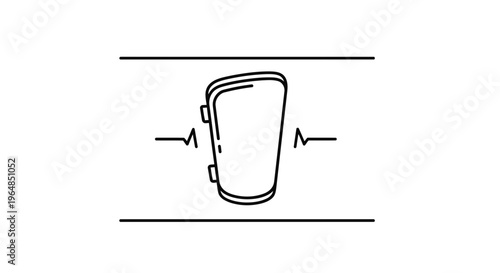 Minimalist line art illustration of a protective shin guard with integrated health monitor for