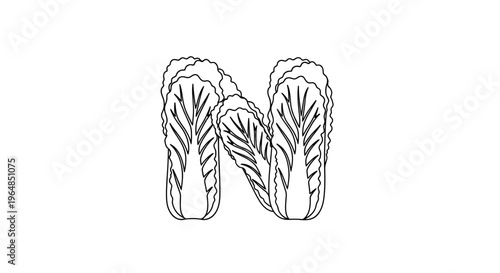 Monochrome line art illustration of the letter N crafted from three distinct, leafy green