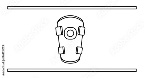 Minimalist line drawing of a protective knee brace for anatomical support and injury recovery on a