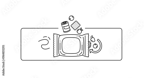 Illustrative representation of snack bar ingredients and sustainable packaging cycle for modern