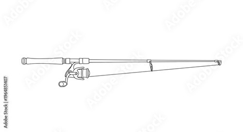 Clean vector outline illustration of a modern fishing rod and reel setup perfect for angling