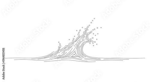 Stylized vector line art depicting a powerful breaking ocean wave and energetic splashes