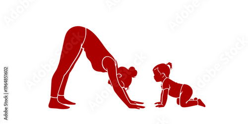Mother practicing yoga with her toddler.
