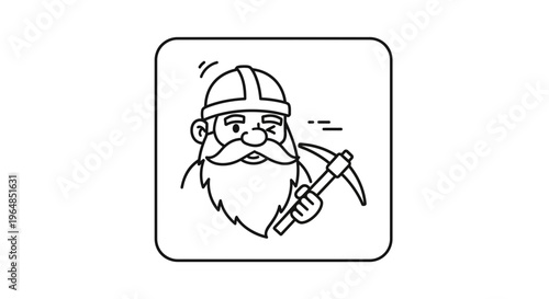 Hard-working bearded miner character winking with a pickaxe in hand, ready for excavation