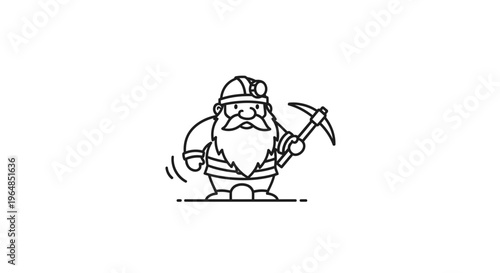 Charming bearded miner character with hard hat and pickaxe representing diligent underground work
