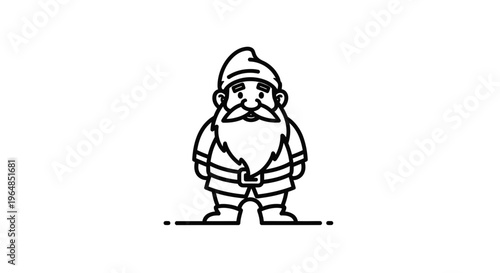 Charming cartoon illustration of a whimsical garden gnome character in a simple line art style