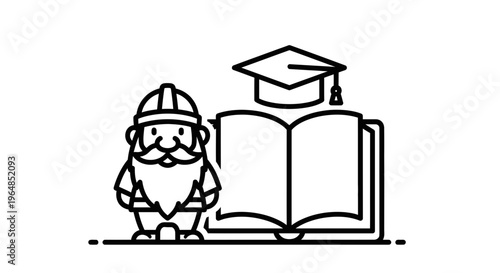 Character representing skilled labor and intellectual growth, featuring a hard hat, open book, and