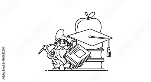 Illustrative journey of a gnome combining hard work and the wisdom of academia