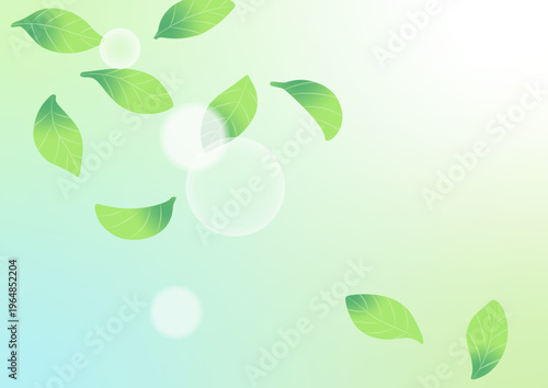 木漏れ日が差し込む新緑の葉の背景素材（グラデーション、斜め配置）ベクター